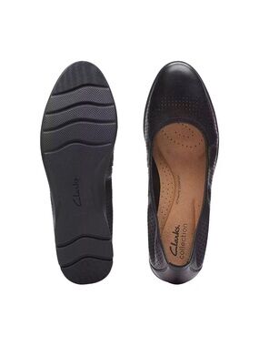 Clarks Black Leather Perforated Women's Slip-On Flats